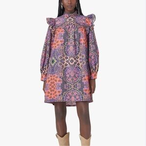 NWT XiRENA Black Opal Nyla Mini Long sleeve Ruffle Dress size Small